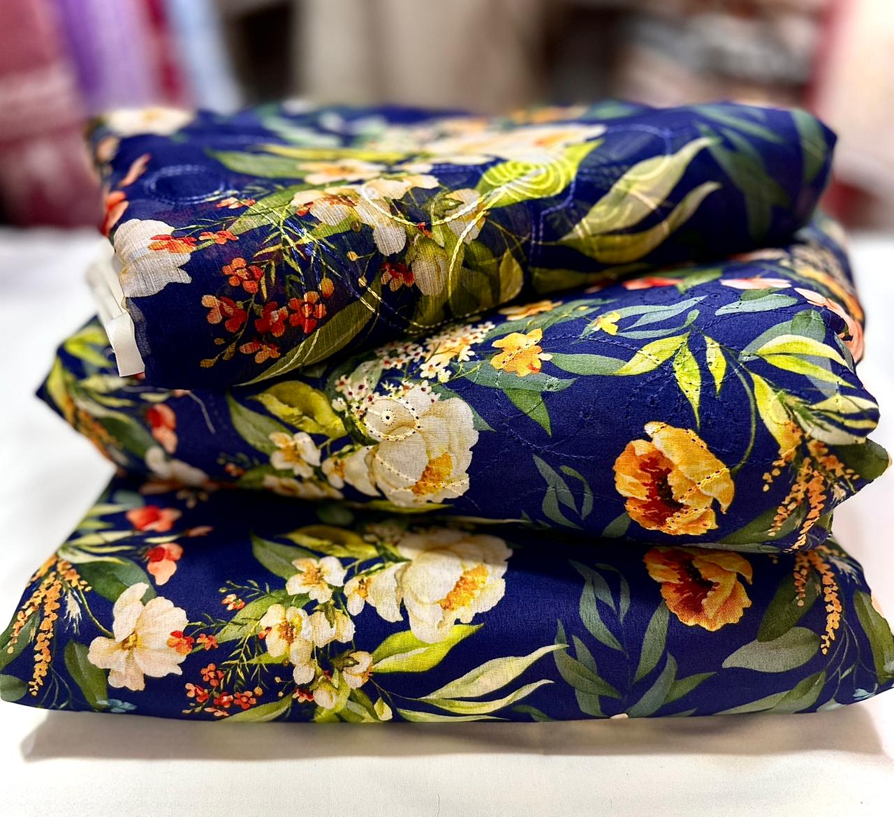 CHICKEN KARI SHIRT WITH PRINTED TROUSER & CHIFFON SOFT EMBROIDERY DUPATA