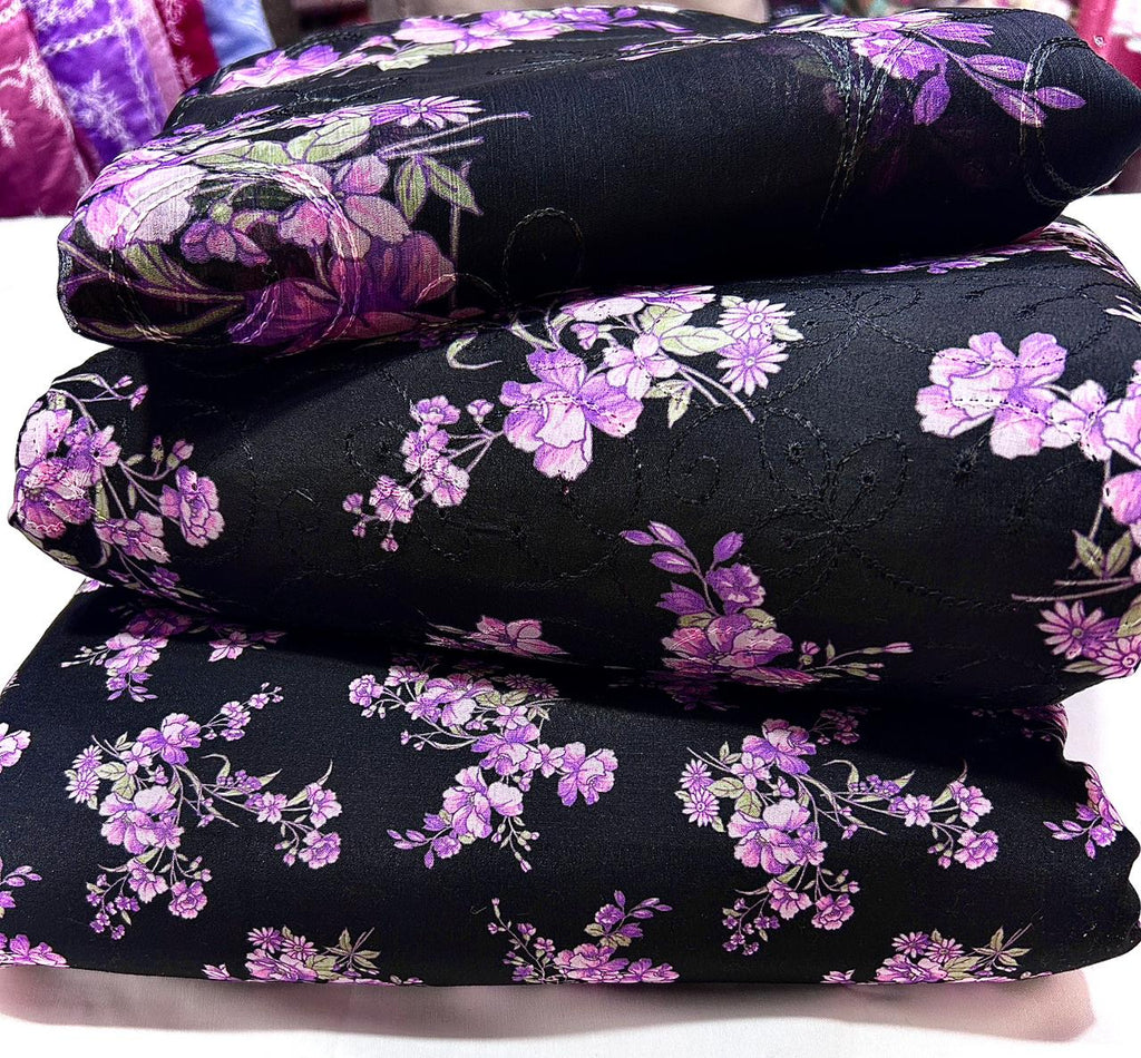 CHICKEN KARI SHIRT WITH PRINTED TROUSER & CHIFFON SOFT EMBROIDERY DUPATA