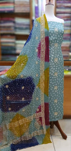 Bamber Chiffon Cross Stitch Embroidery With  Chundri Shirt Duppatta