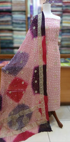 Bamber Chiffon Cross Stitch Embroidery With  Chundri Shirt Duppatta