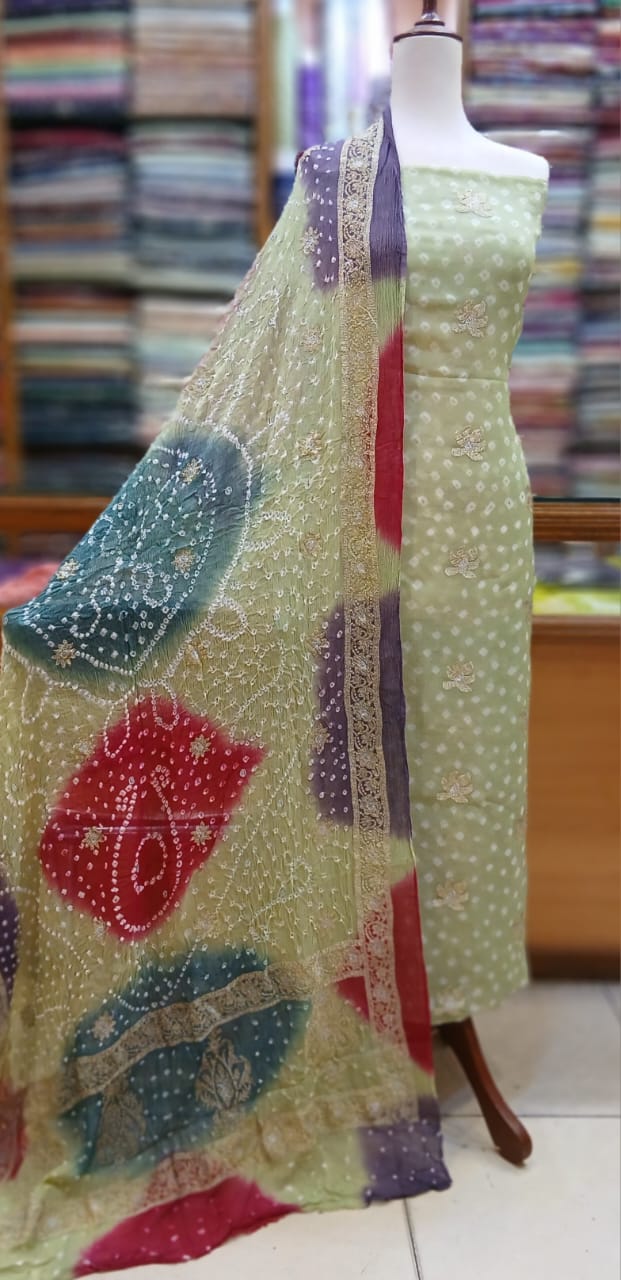 Bamber Chiffon Cross Stitch Embroidery With  Chundri Shirt Duppatta