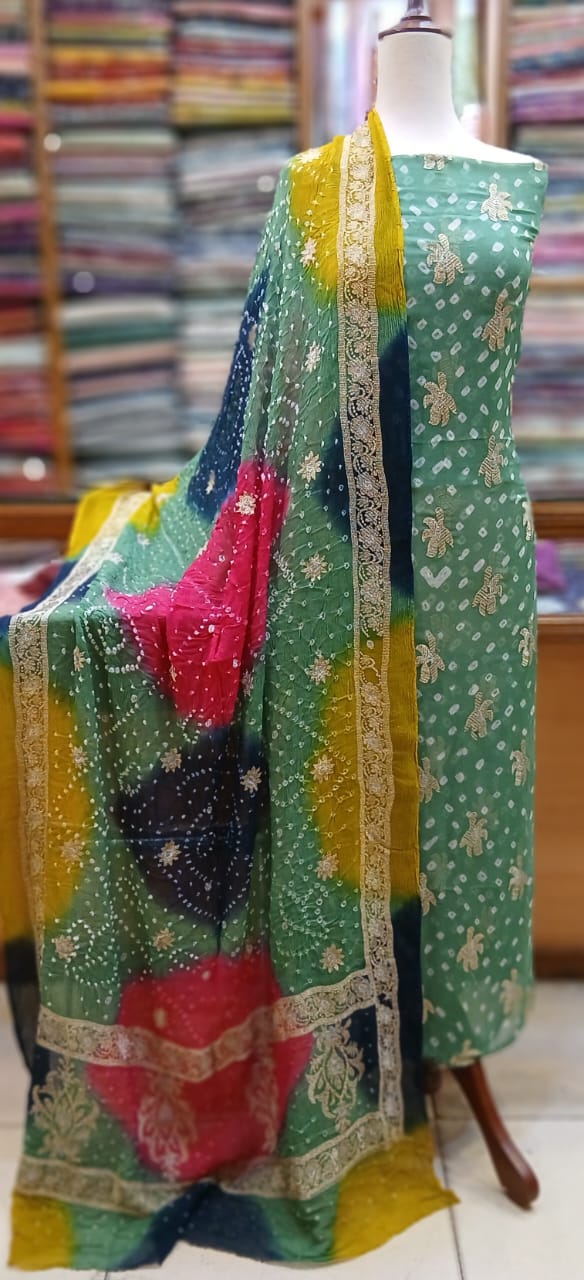 Bamber Chiffon Cross Stitch Embroidery With  Chundri Shirt Duppatta