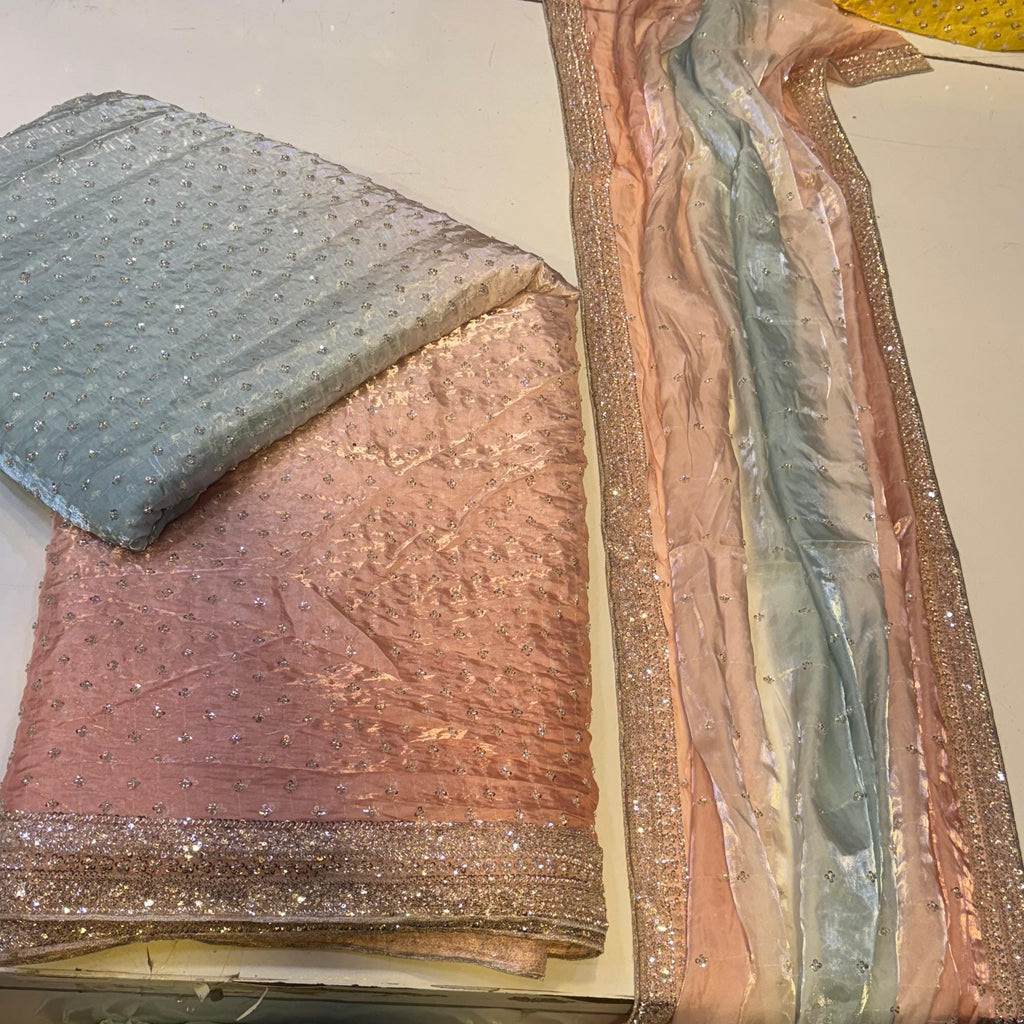 Double Shade Chan Cutdana Shesha Silk 3 Pcs Suit