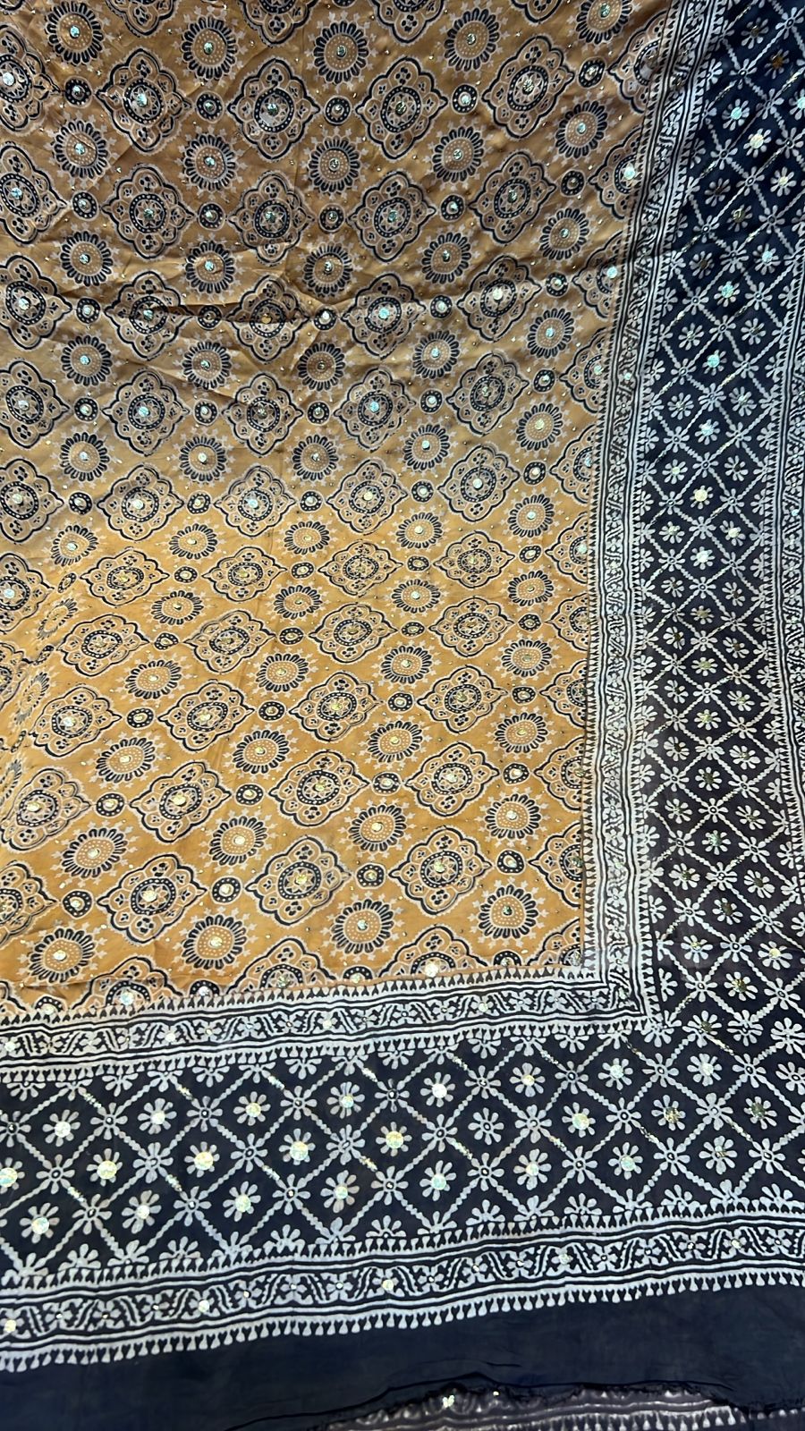 Organic Natural Dying Block Print Dopatay With Mukash Korean Shamooz Pay
