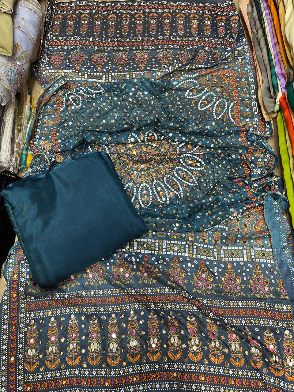 Chundri Two Tone Duptta Fabric Silk With Plain Silk Suit 3 Pcs