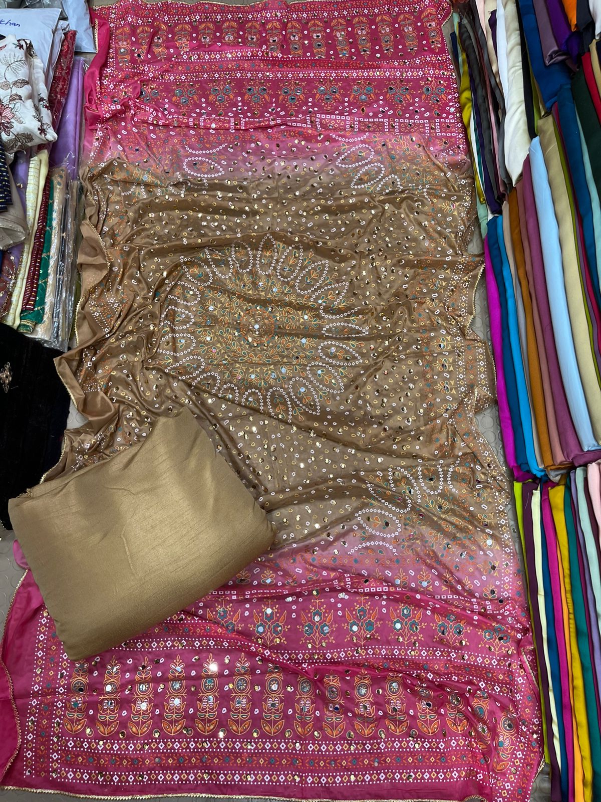 Chundri Two Tone Duptta Fabric Silk With Plain Silk Suit 3 Pcs