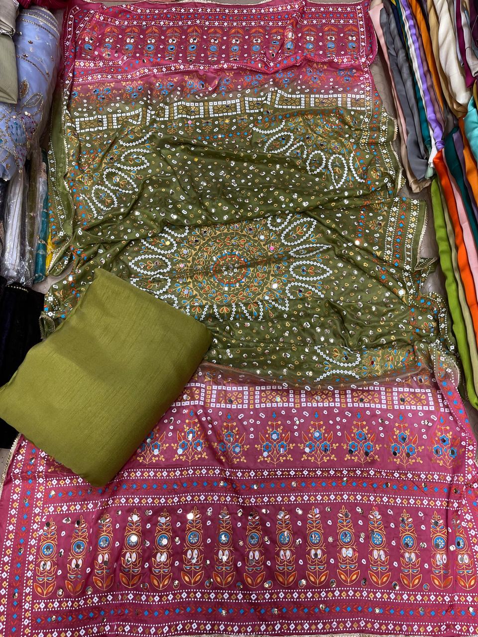 Chundri Two Tone Duptta Fabric Silk With Plain Silk Suit 3 Pcs