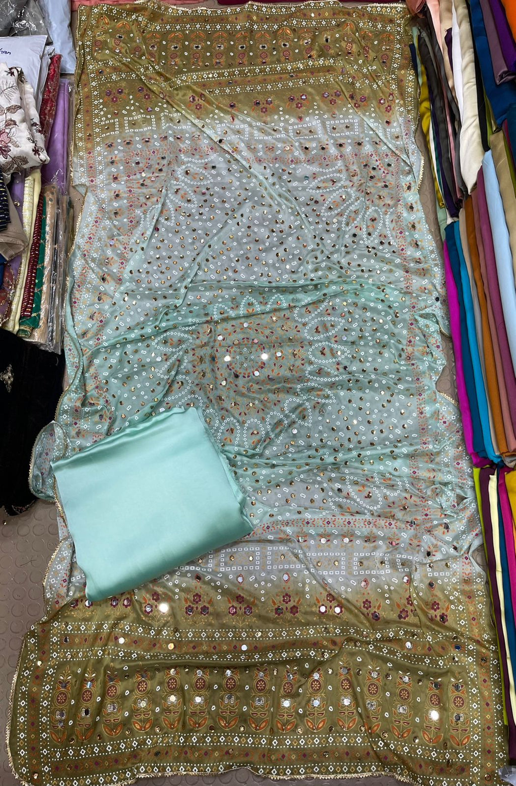 Chundri Two Tone Duptta Fabric Silk With Plain Silk Suit 3 Pcs