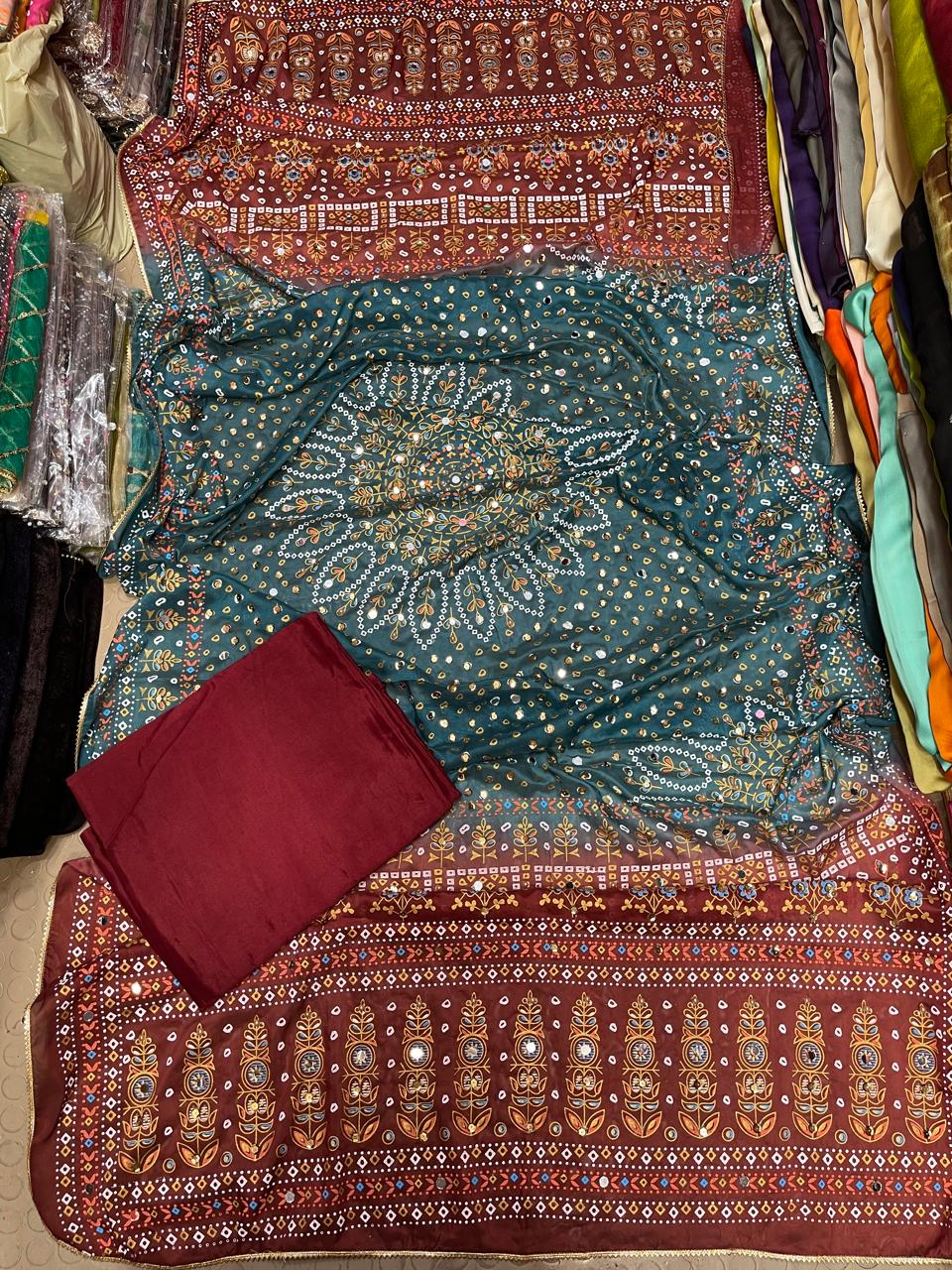 Chundri Two Tone Duptta Fabric Silk With Plain Silk Suit 3 Pcs