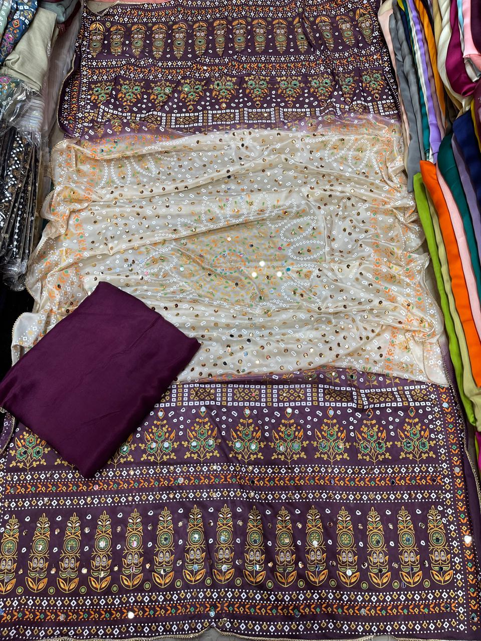 Chundri Two Tone Duptta Fabric Silk With Plain Silk Suit 3 Pcs