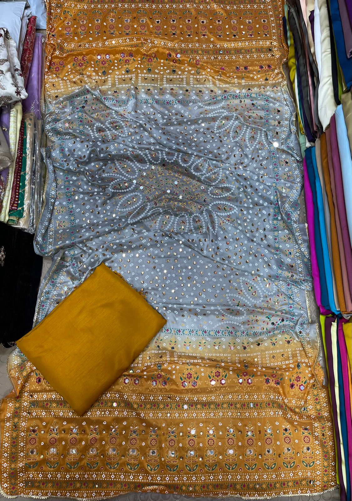 Chundri Two Tone Duptta Fabric Silk With Plain Silk Suit 3 Pcs