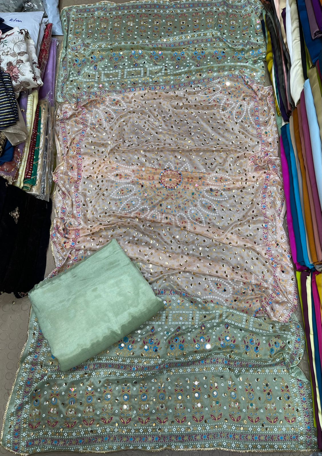 Chundri Two Tone Duptta Fabric Silk With Plain Silk Suit 3 Pcs