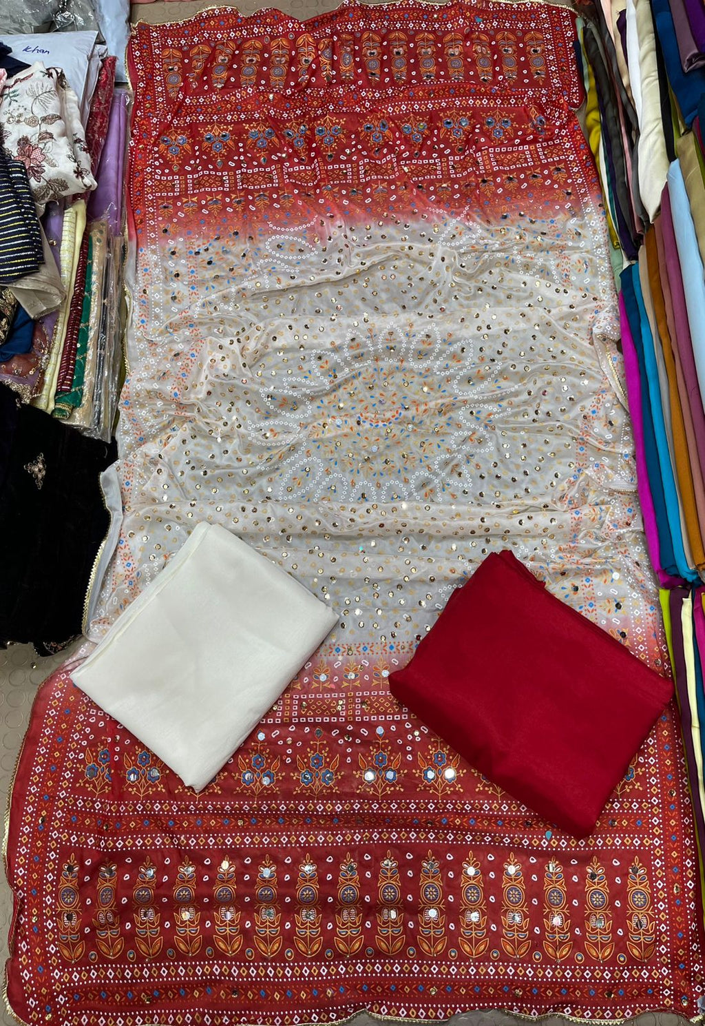 Chundri Two Tone Duptta Fabric Silk With Plain Silk Suit 3 Pcs