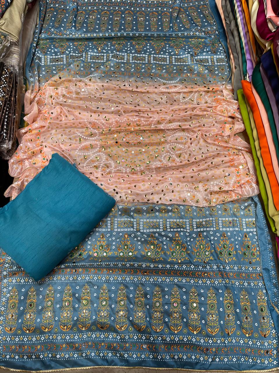 Chundri Two Tone Duptta Fabric Silk With Plain Silk Suit 3 Pcs