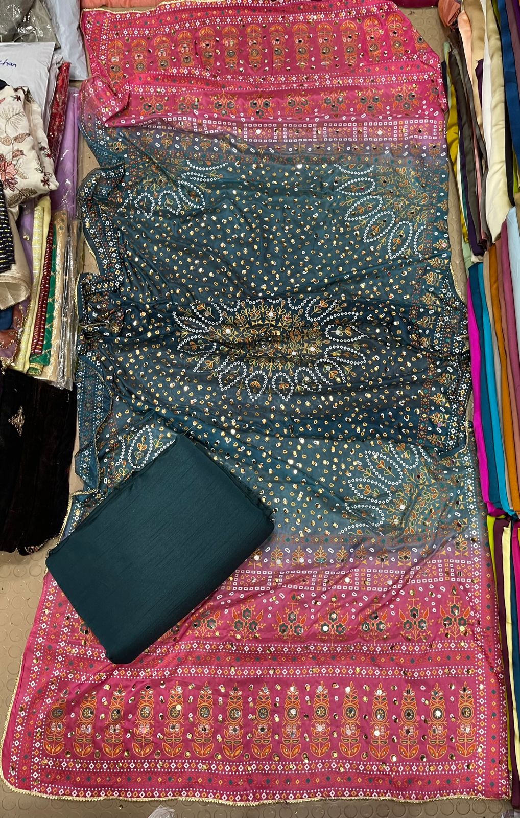 Chundri Two Tone Duptta Fabric Silk With Plain Silk Suit 3 Pcs