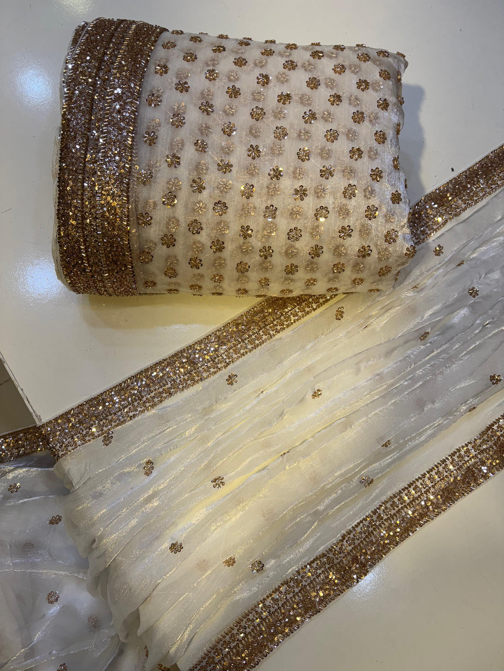 Cutdana Premium Design Luxury Crinkle Shesha Silk