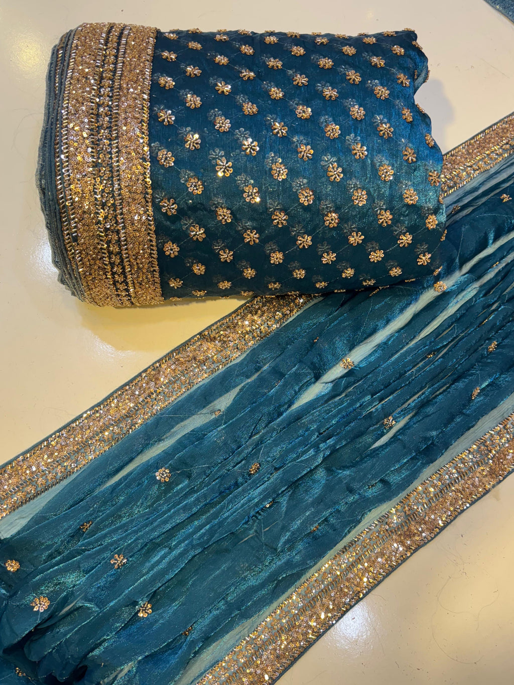 Cutdana Premium Design Luxury Crinkle Shesha Silk