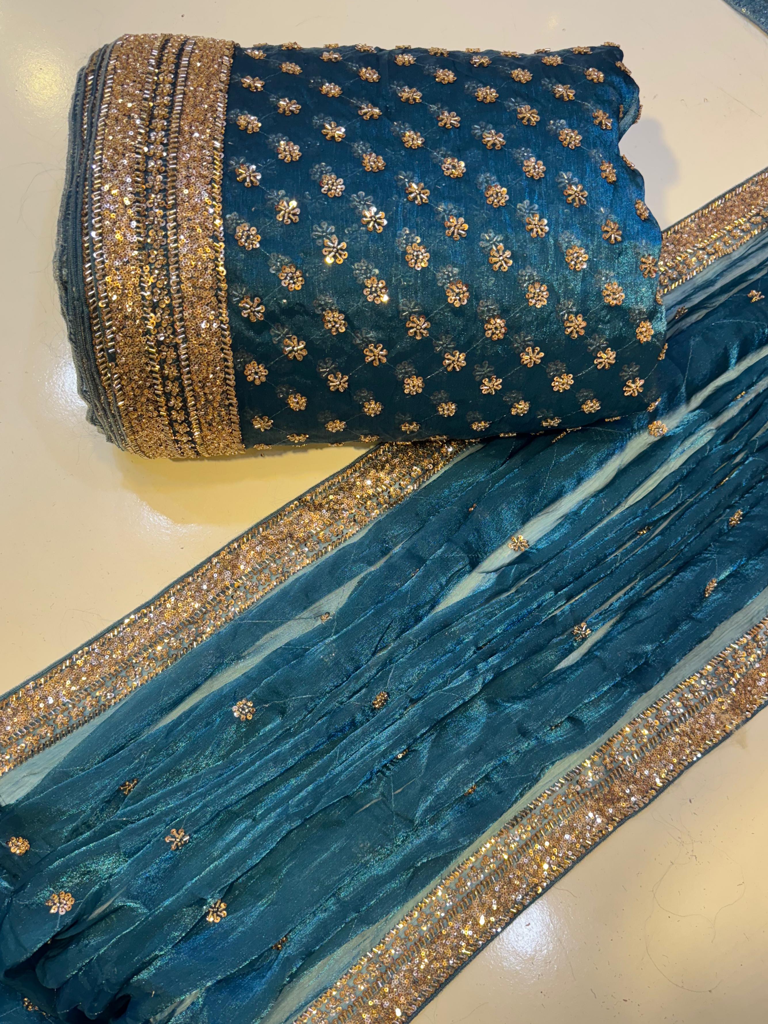 Cutdana Premium Design Luxury Crinkle Shesha Silk