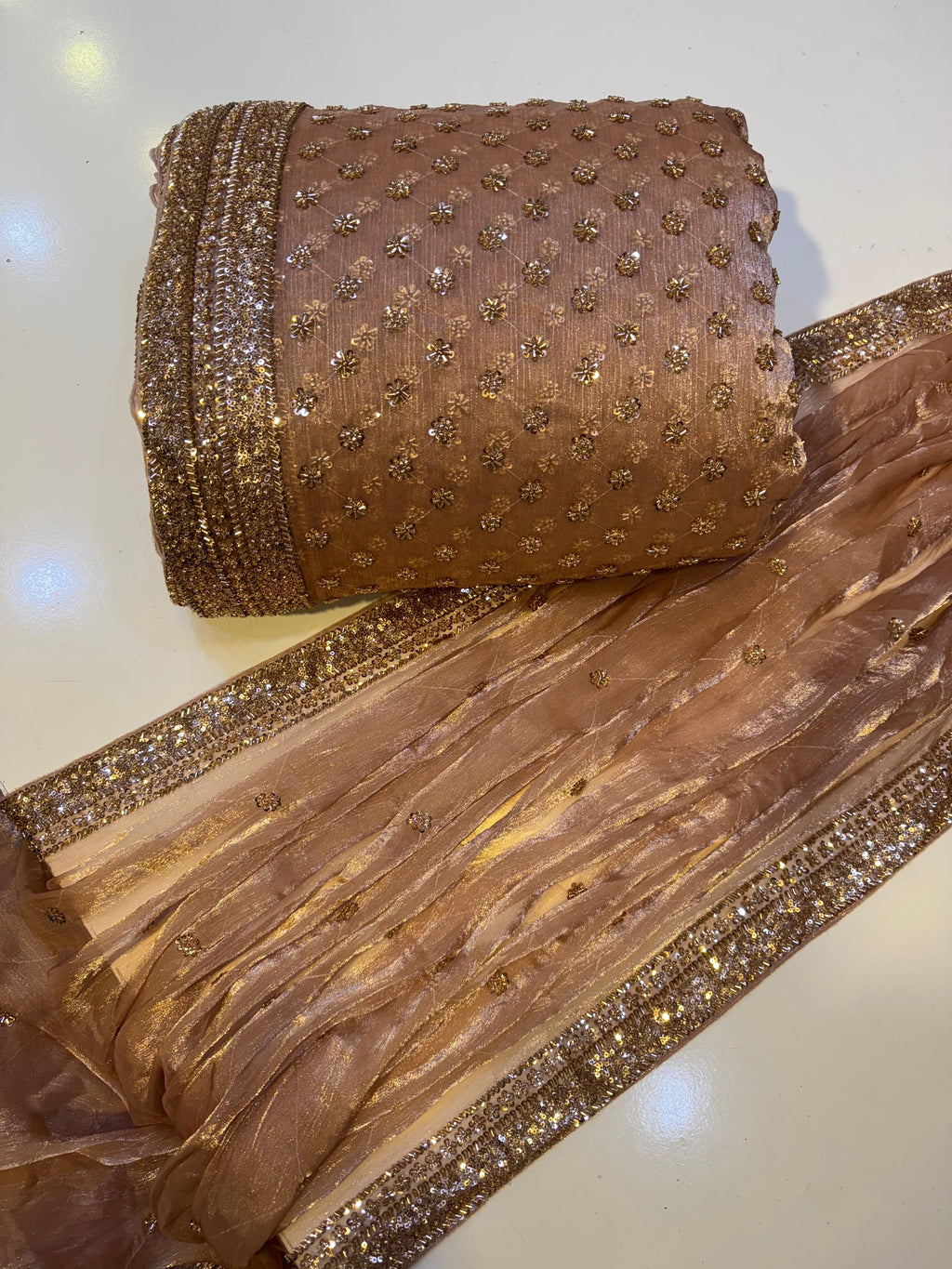 Cutdana Premium Design Luxury Crinkle Shesha Silk