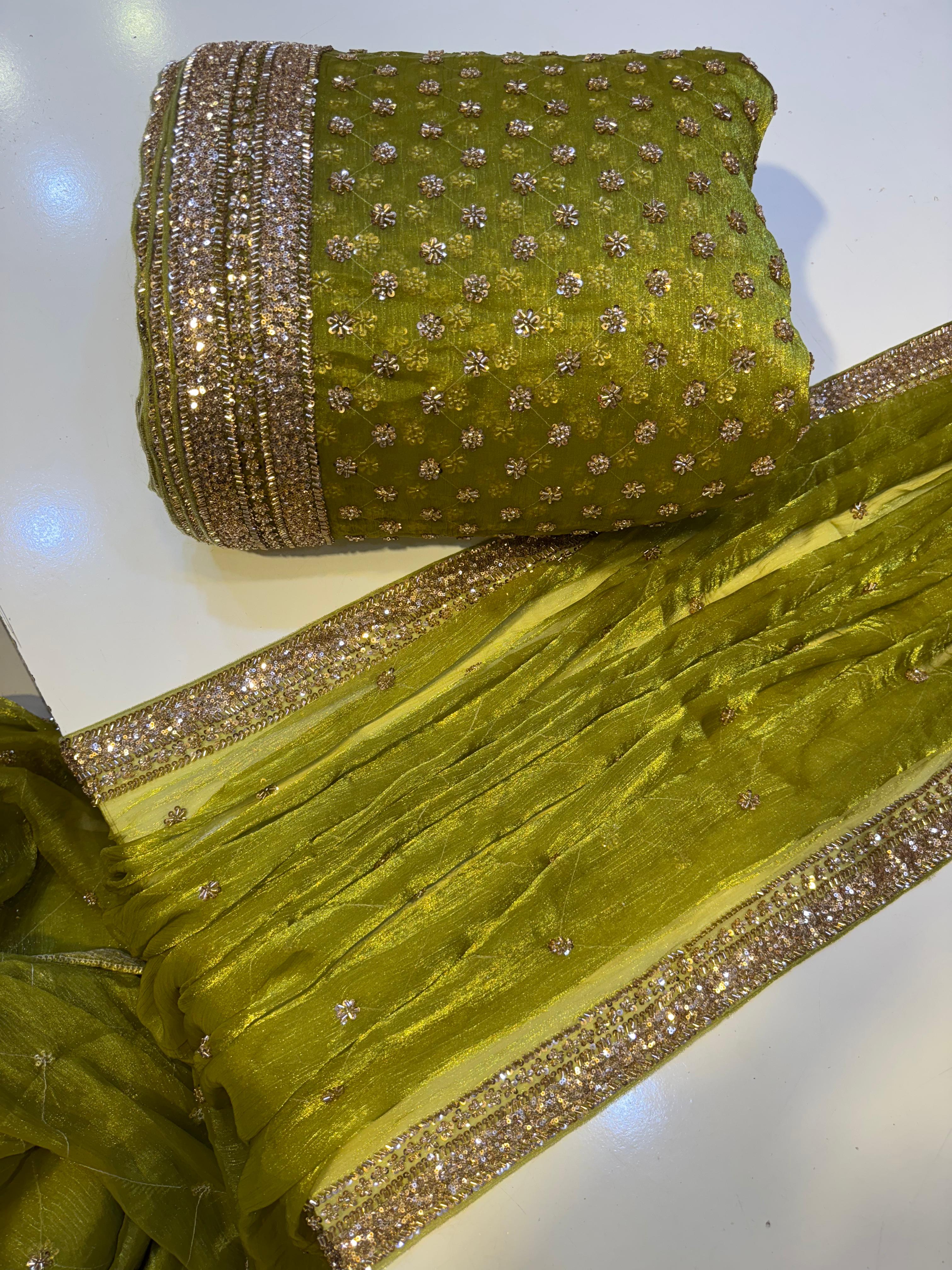 Cutdana Premium Design Luxury Crinkle Shesha Silk