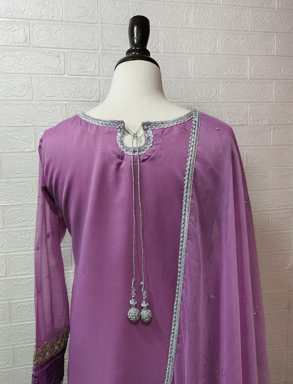 Ready To Wear Lavender Crinkle Chiffon With Premium Silk 3 Pcs