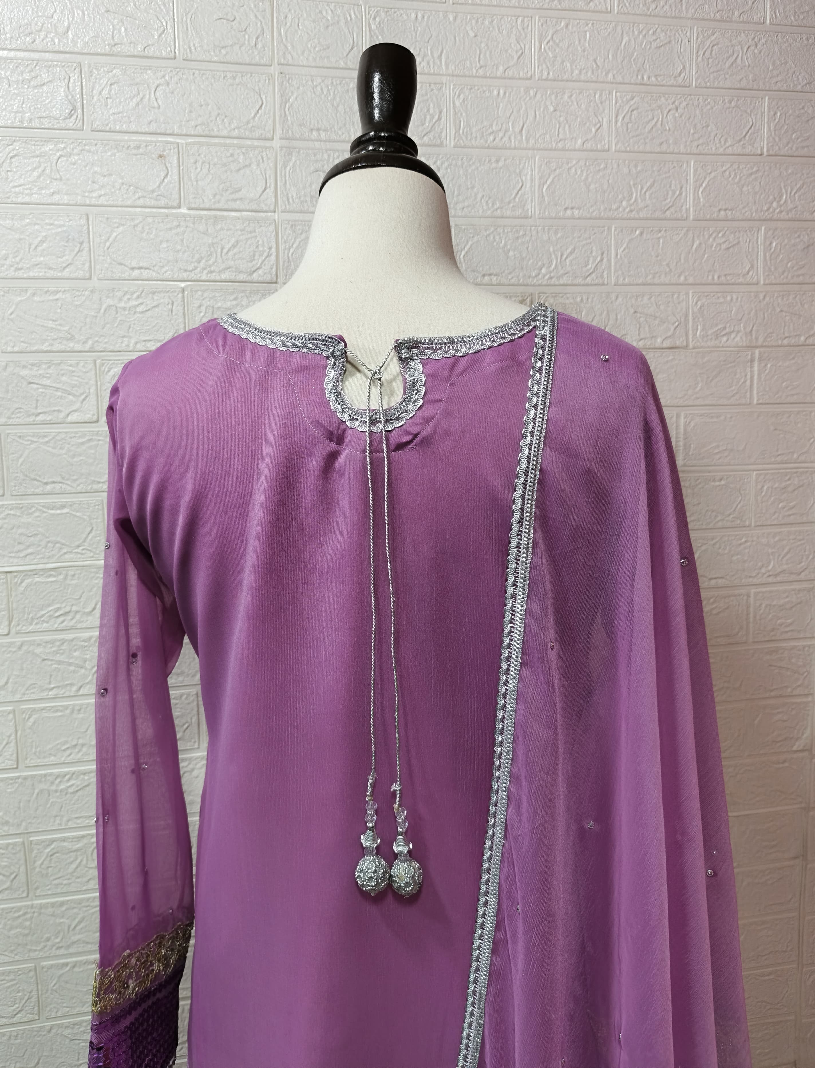 Ready To Wear Lavender Crinkle Chiffon With Premium Silk 3 Pcs