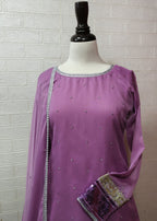 Ready To Wear Lavender Crinkle Chiffon With Premium Silk 3 Pcs