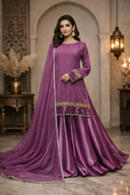 Ready To Wear Lavender Crinkle Chiffon With Premium Silk 3 Pcs