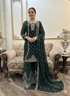 New Pure Chiffon Beautiful Embroidered And Stones Work Shirt Along With Embroidered Plazzo And Embroidered Dupatta