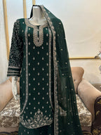 New Pure Chiffon Beautiful Embroidered And Stones Work Shirt Along With Embroidered Plazzo And Embroidered Dupatta