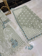 New Pure Chiffon Beautiful Embroidered And Pearls Work Long Shirt (3 Pcs)