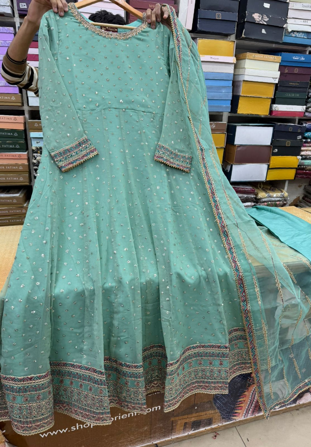 Chiffon Fabric Froq With Orgnza Fabric Embroidered Dupatta With Trouser