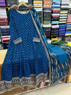 Chiffon Fabric Froq With Orgnza Fabric Embroidered Dupatta With Trouser