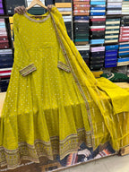 Chiffon Fabric Froq With Orgnza Fabric Embroidered Dupatta With Trouser