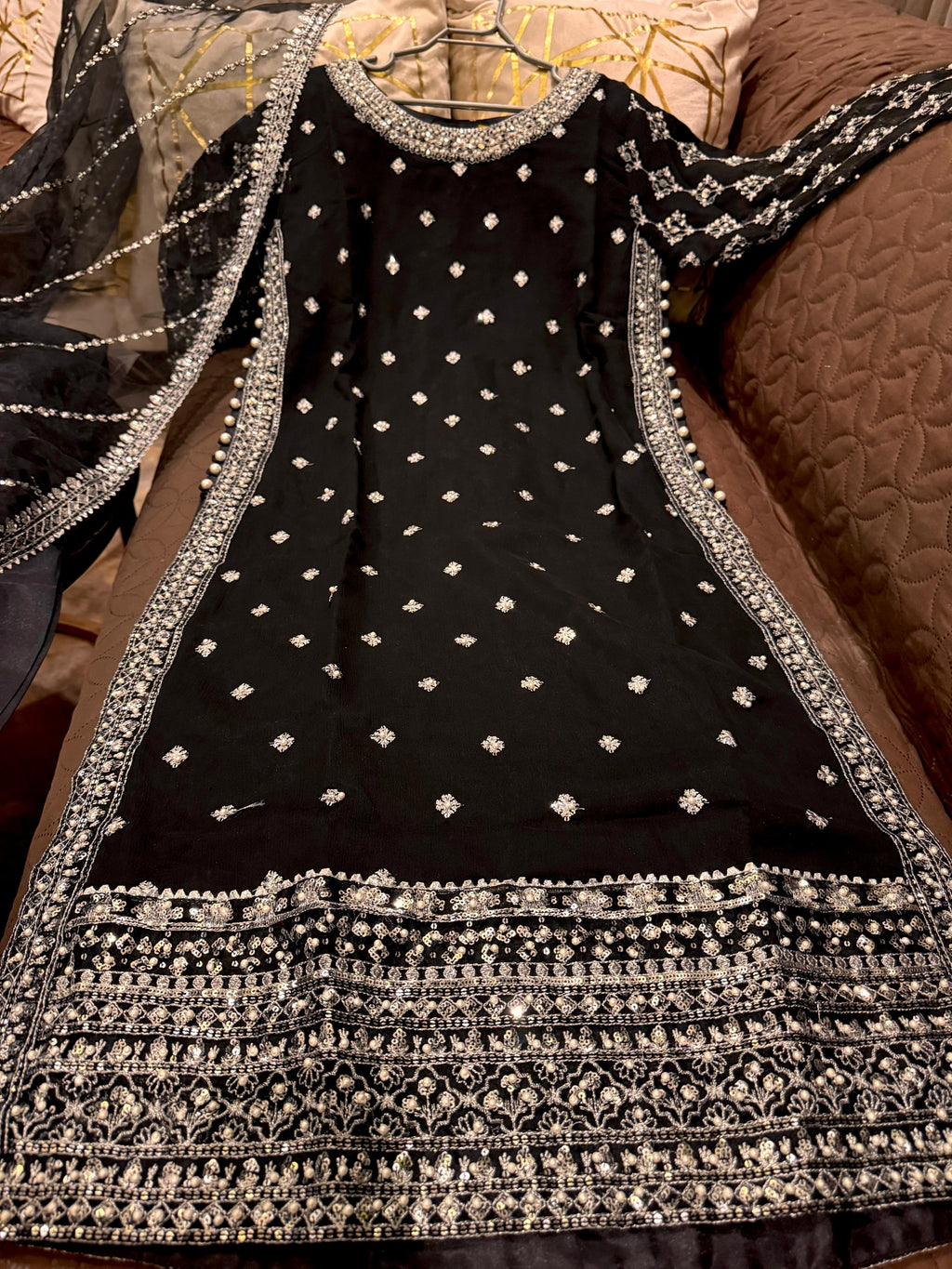 Elegant Chiffon Heavy Sequence, Pearl  Stone Work 3 Pcs