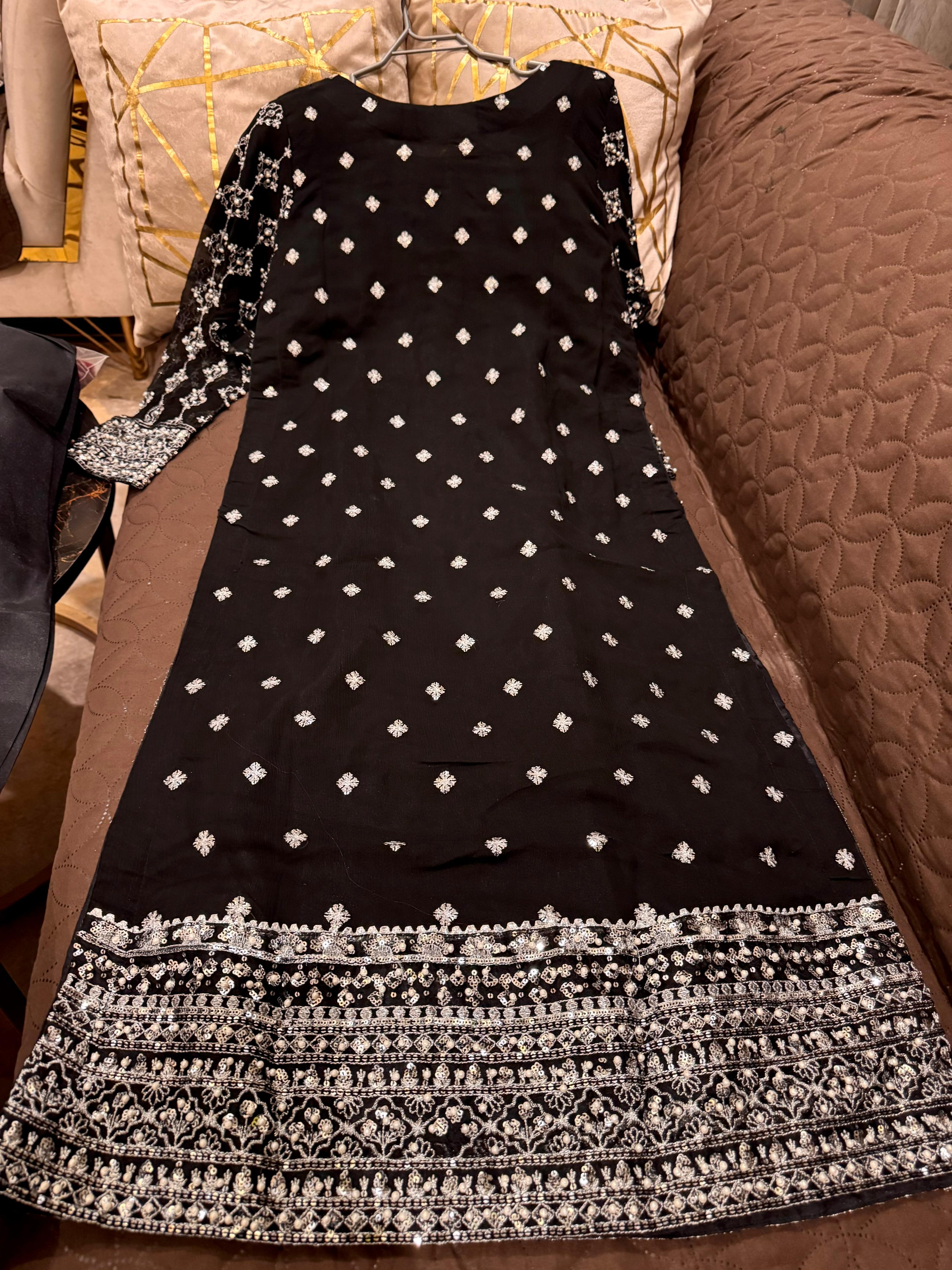 Elegant Chiffon Heavy Sequence, Pearl  Stone Work 3 Pcs