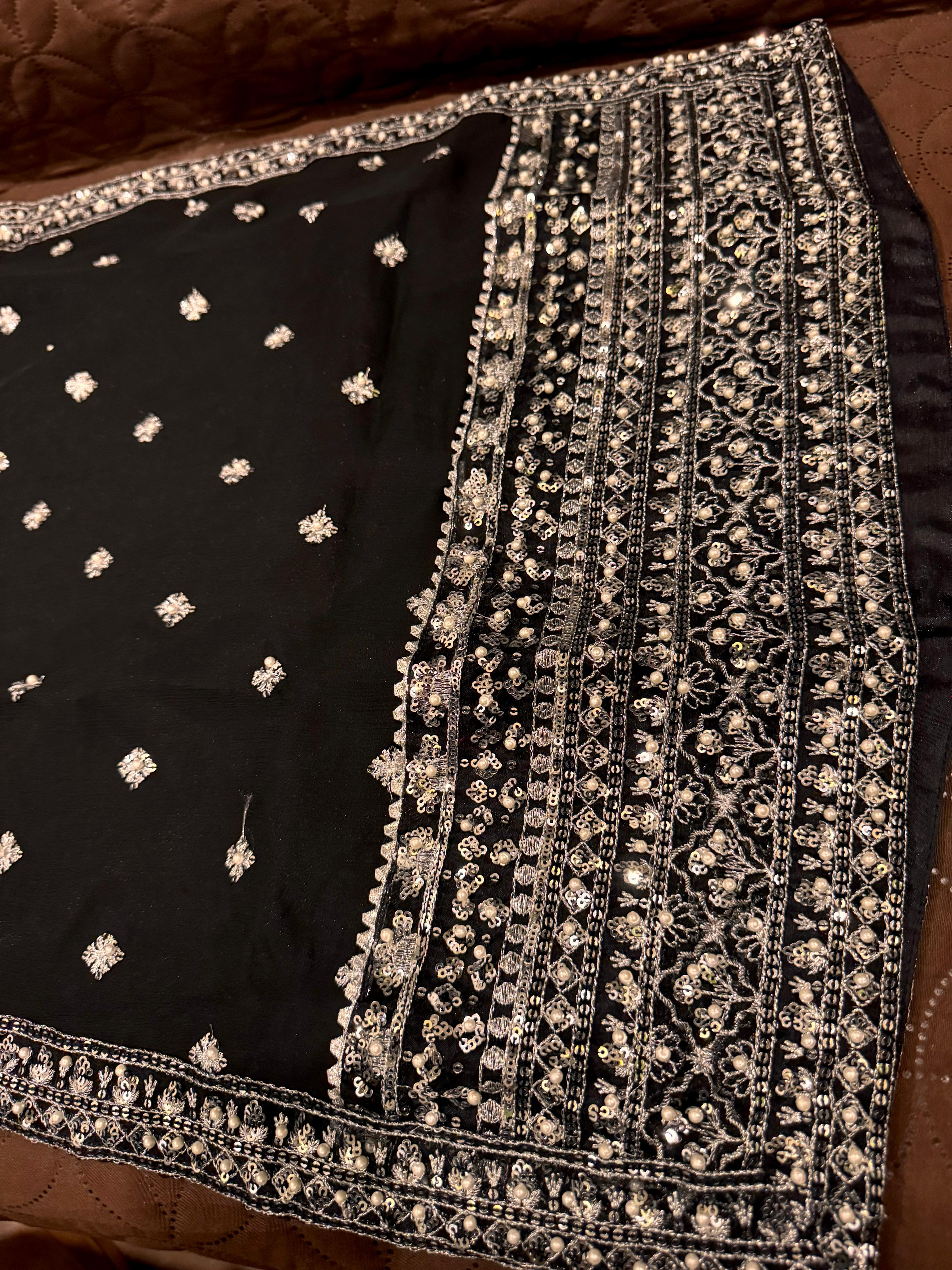 Elegant Chiffon Heavy Sequence, Pearl  Stone Work 3 Pcs