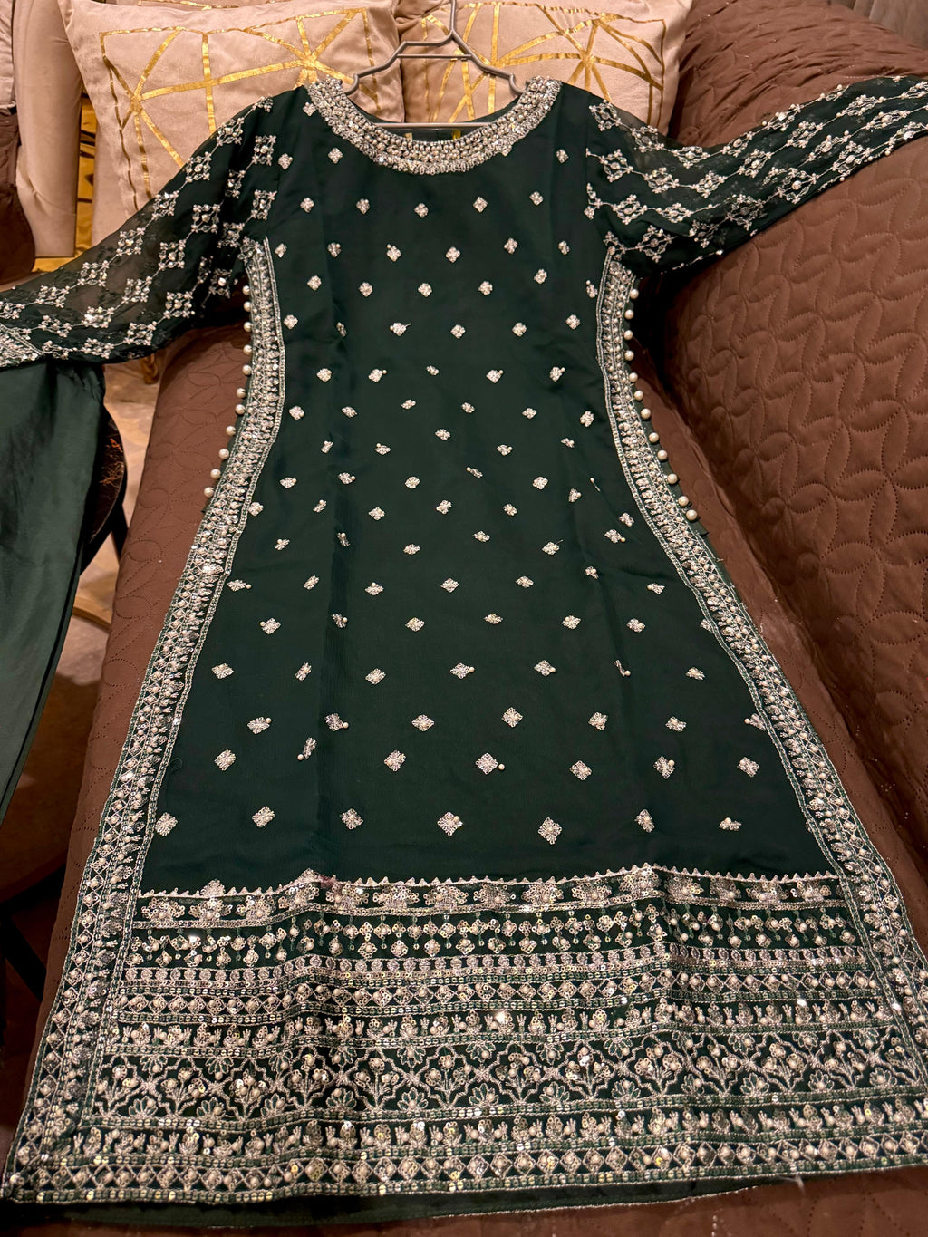 Elegant Chiffon Heavy Sequence, Pearl  Stone Work 3 Pcs