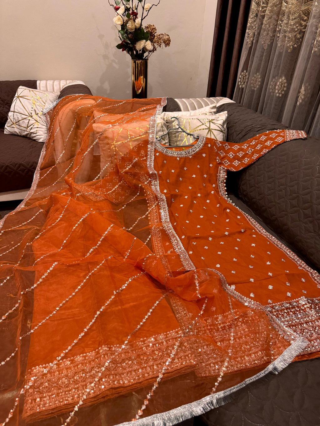 Elegant Chiffon Heavy Sequence, Pearl  Stone Work 3 Pcs