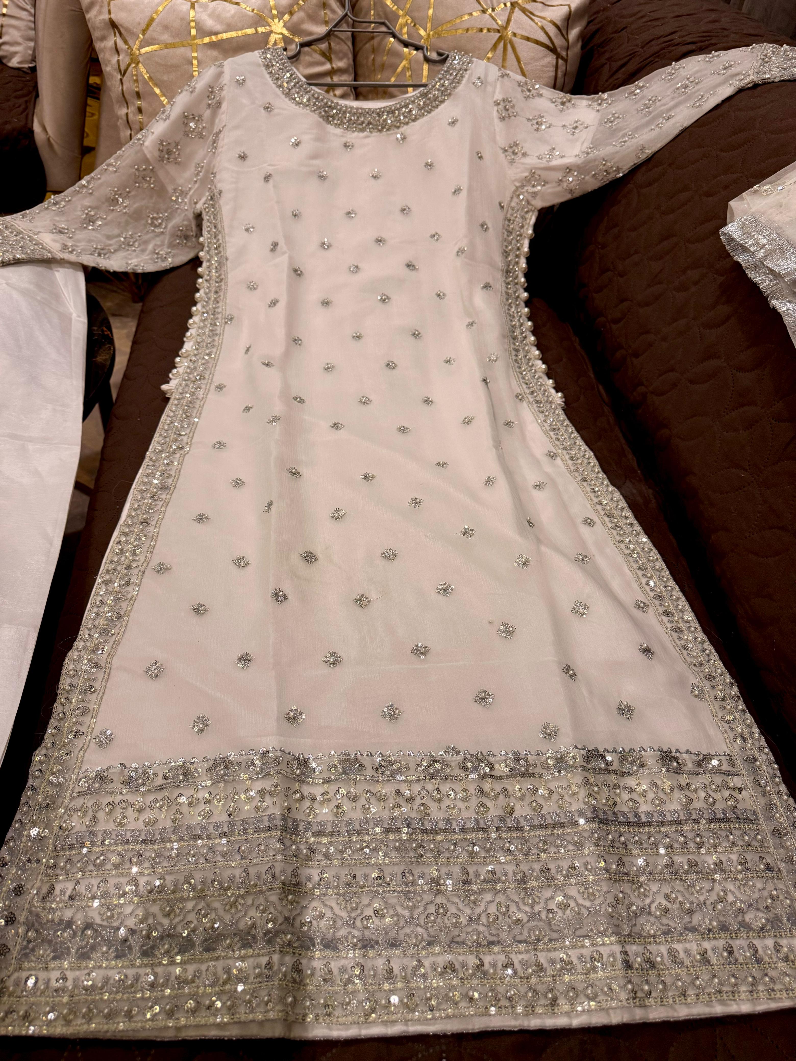 Elegant Chiffon Heavy Sequence, Pearl  Stone Work 3 Pcs