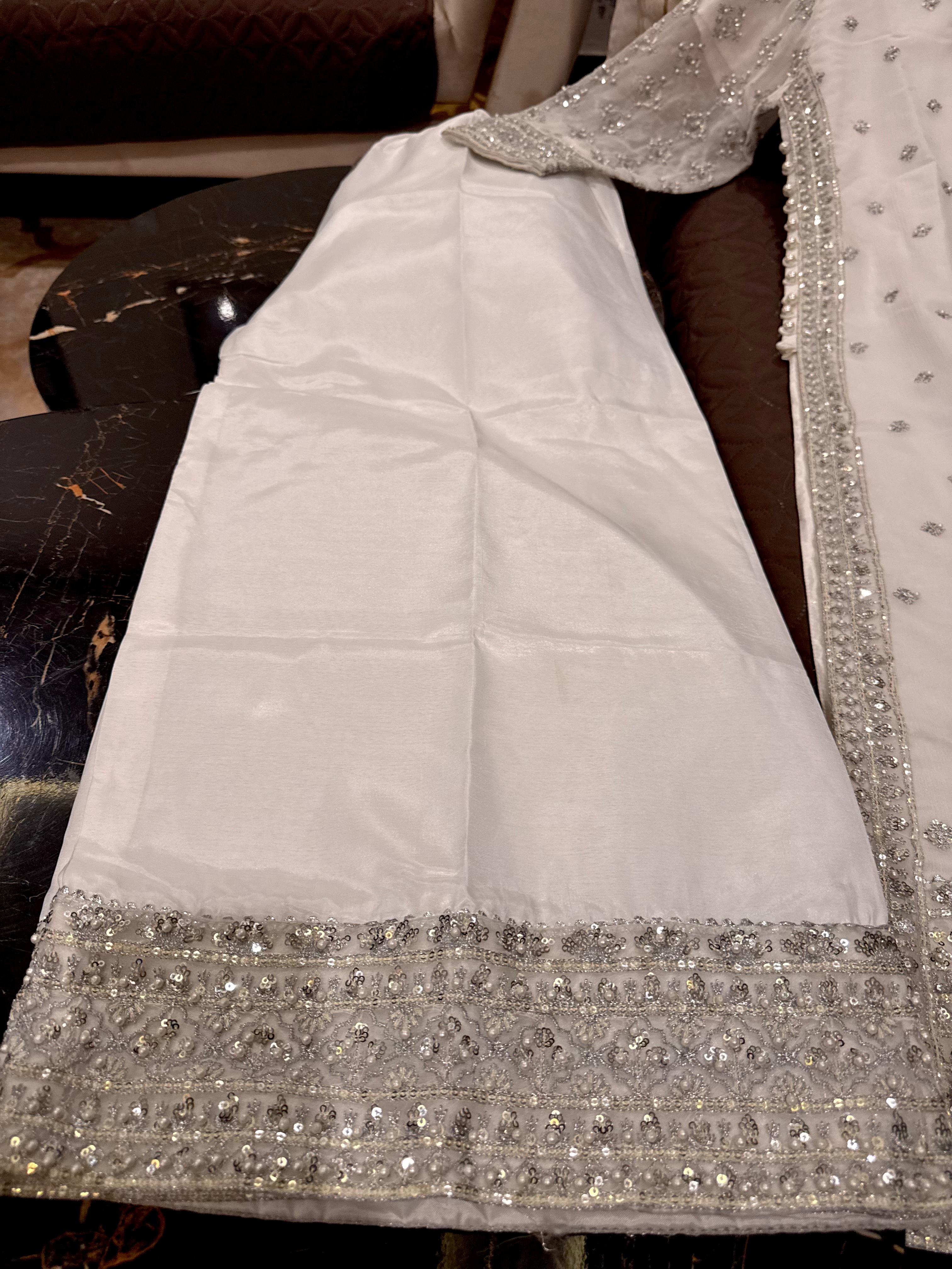 Elegant Chiffon Heavy Sequence, Pearl  Stone Work 3 Pcs