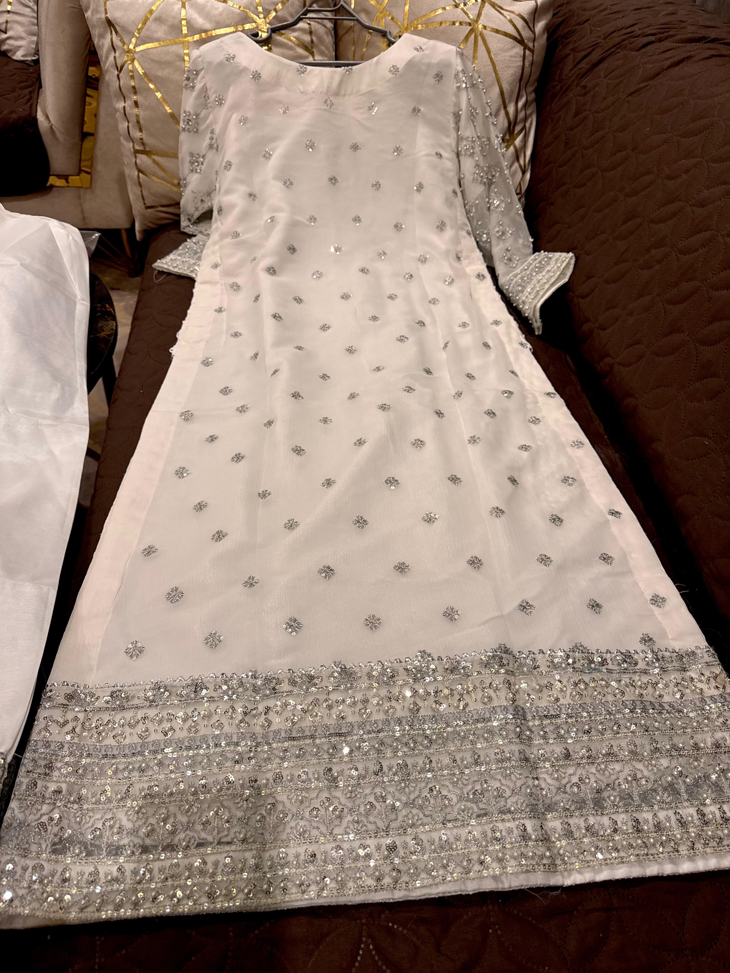 Elegant Chiffon Heavy Sequence, Pearl  Stone Work 3 Pcs