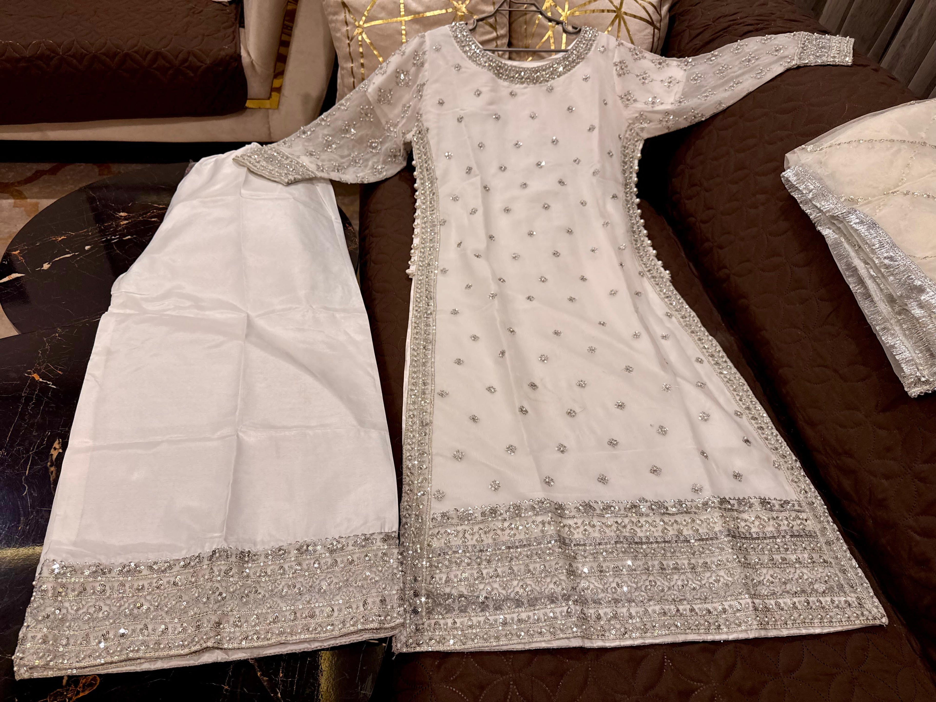 Elegant Chiffon Heavy Sequence, Pearl  Stone Work 3 Pcs