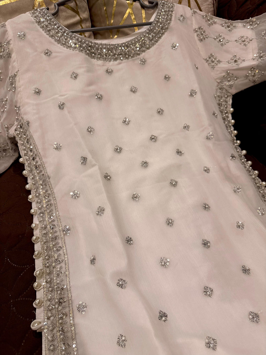 Elegant Chiffon Heavy Sequence, Pearl  Stone Work 3 Pcs