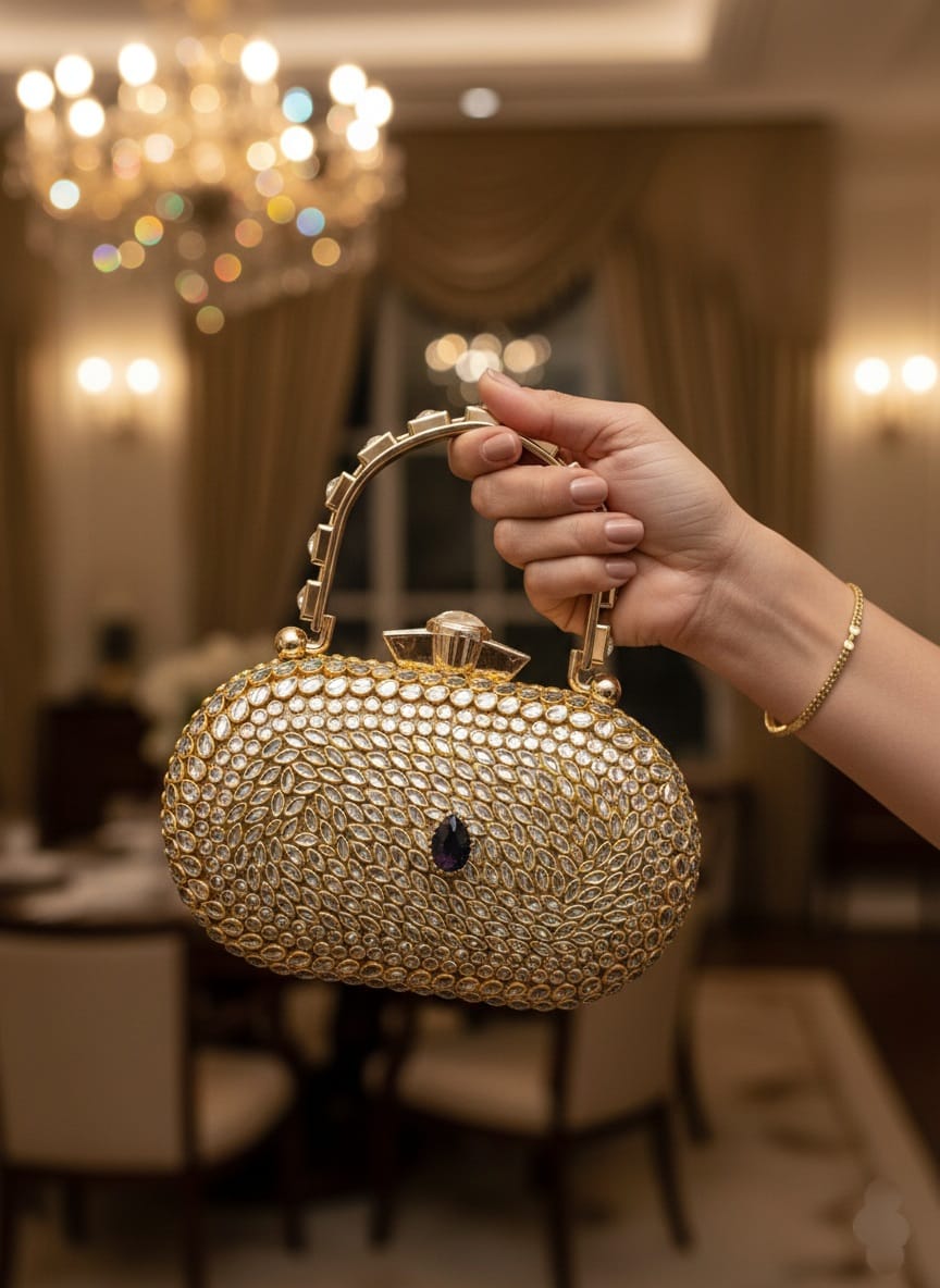 ✨ Beautiful Designer Full Kundan Work Premium Quality Clutch ✨