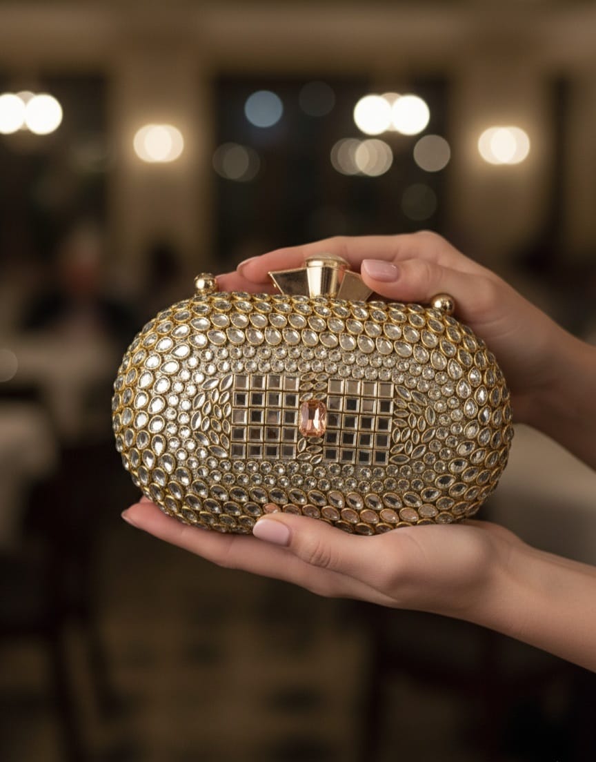 ✨ Beautiful Designer Full Kundan Work Premium Quality Clutch ✨