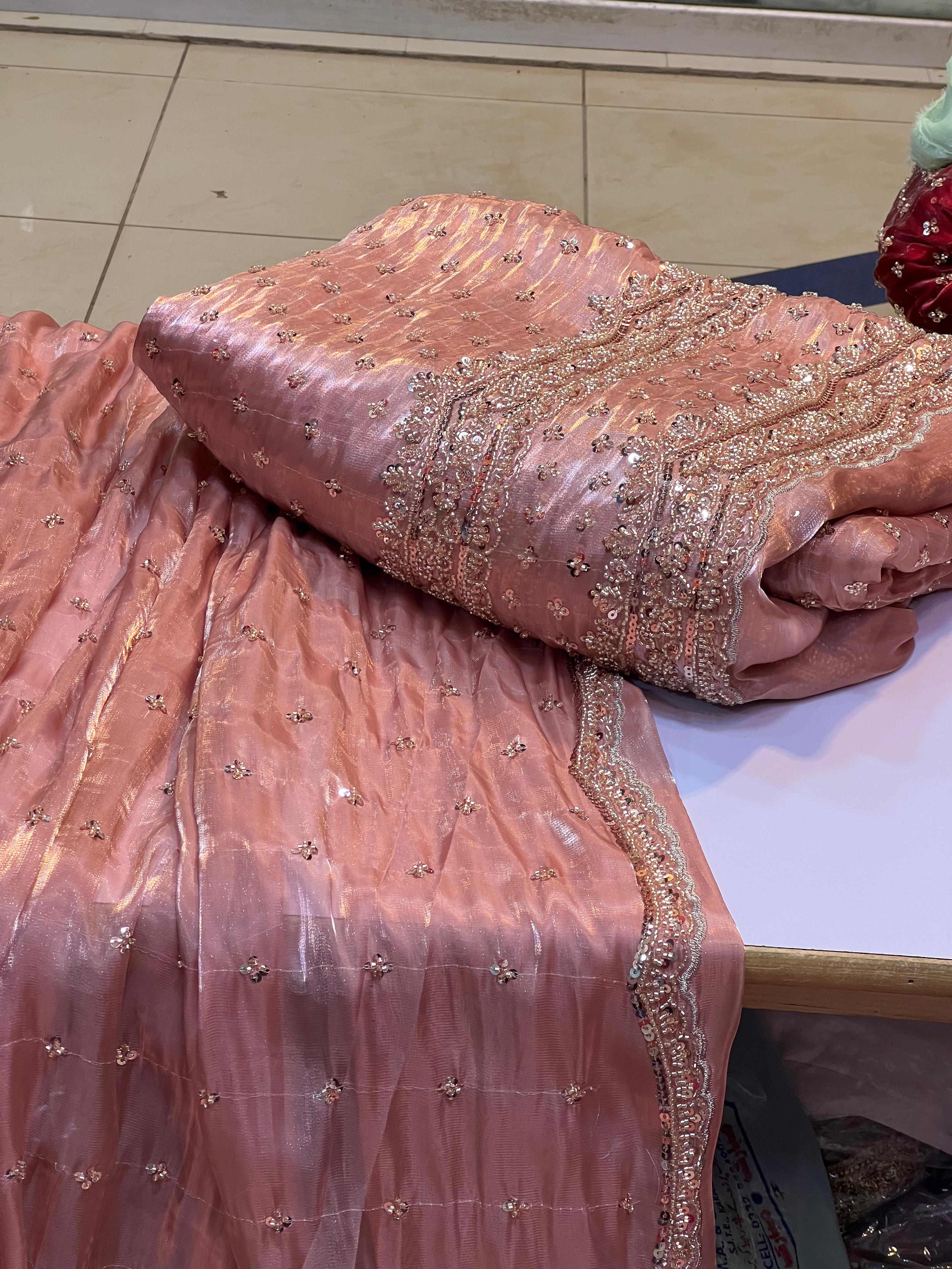 Korean SHEESHA Silk Fabric Cutdana Work 3 Piece