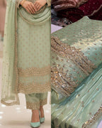 Korean SHEESHA Silk Fabric Cutdana Work 3 Piece