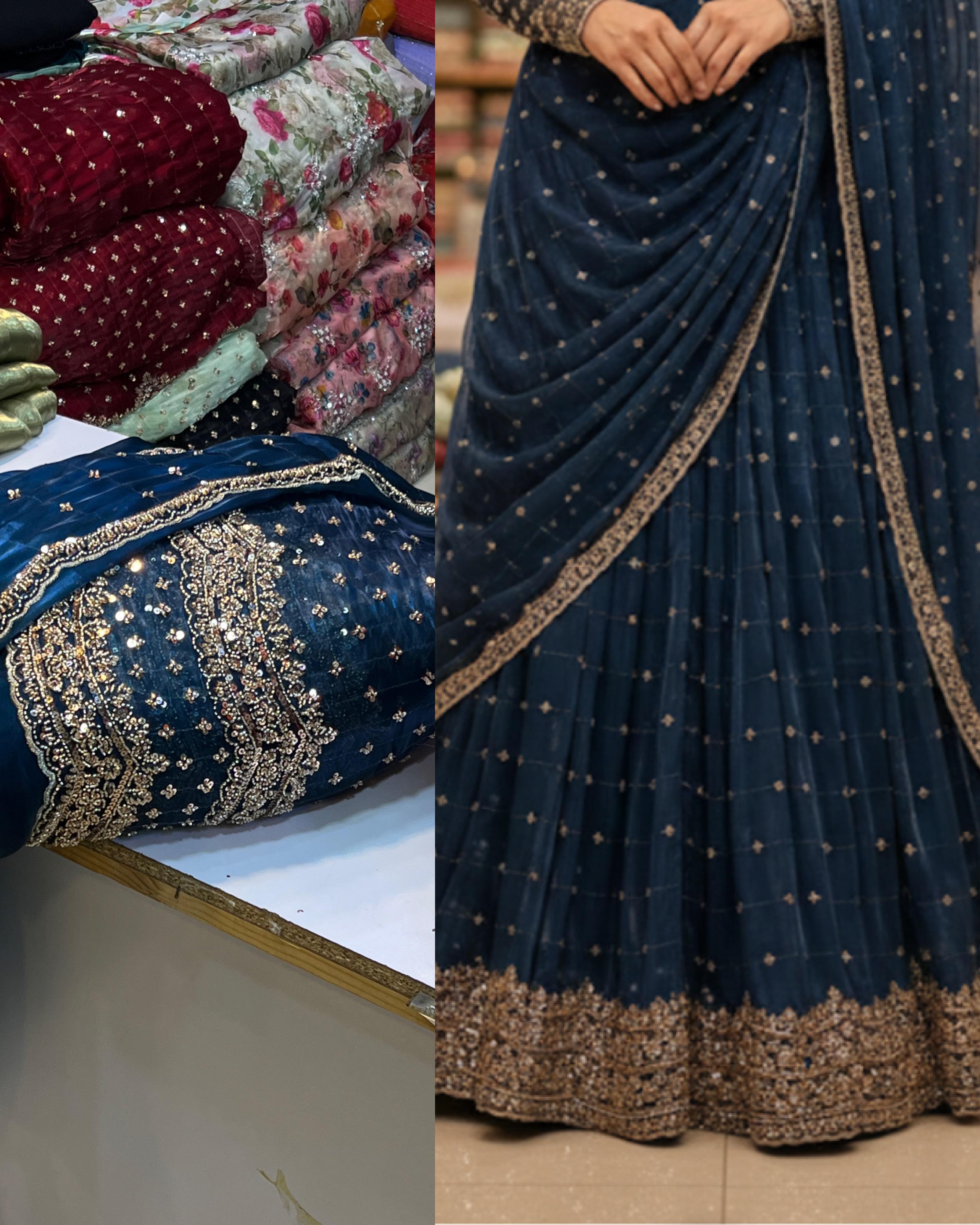 Korean SHEESHA Silk Fabric Cutdana Work 3 Piece