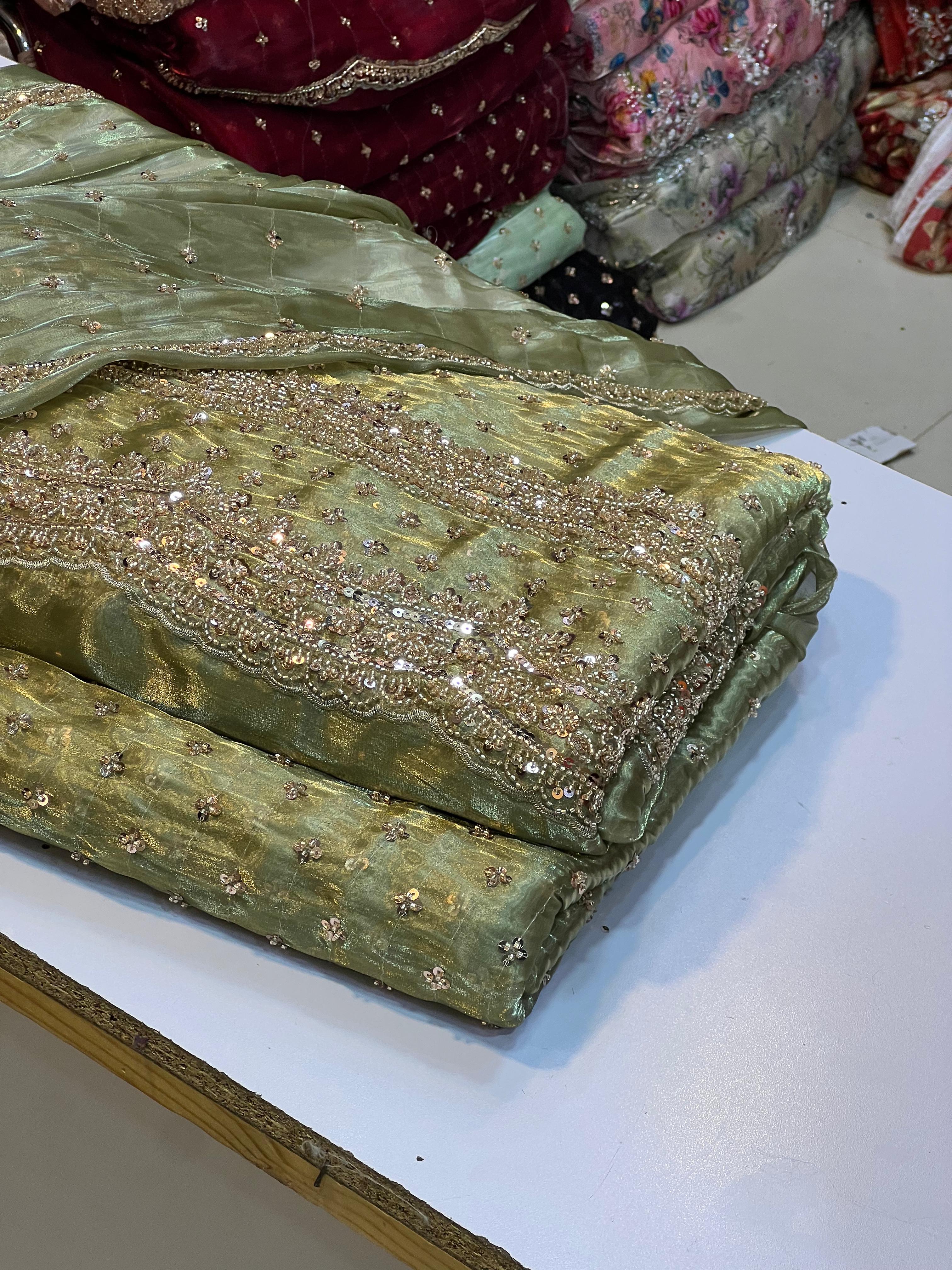 Korean SHEESHA Silk Fabric Cutdana Work 3 Piece